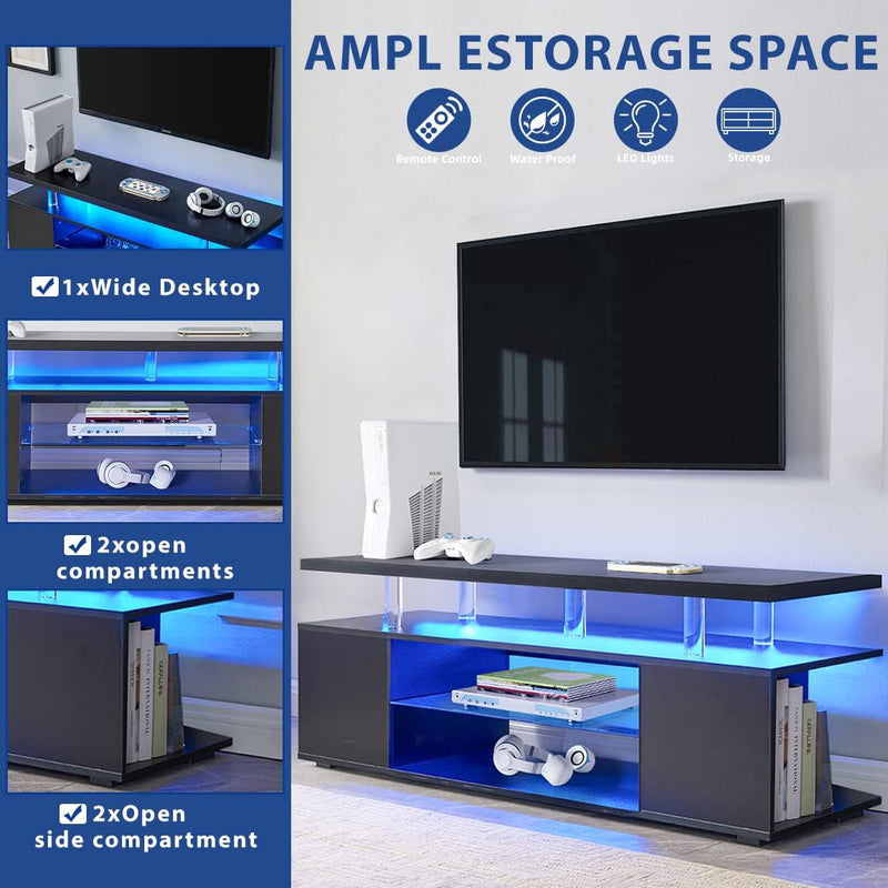 TV Stand LED Gaming Entertainment Center, Media Storage Console Table With Large Side Cabinet