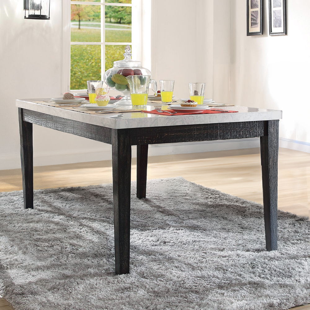 Nolan - Dining Table - White Natural Marble Top & Salvage Dark Oak - Urban Living Furniture (Los Angeles, CA)