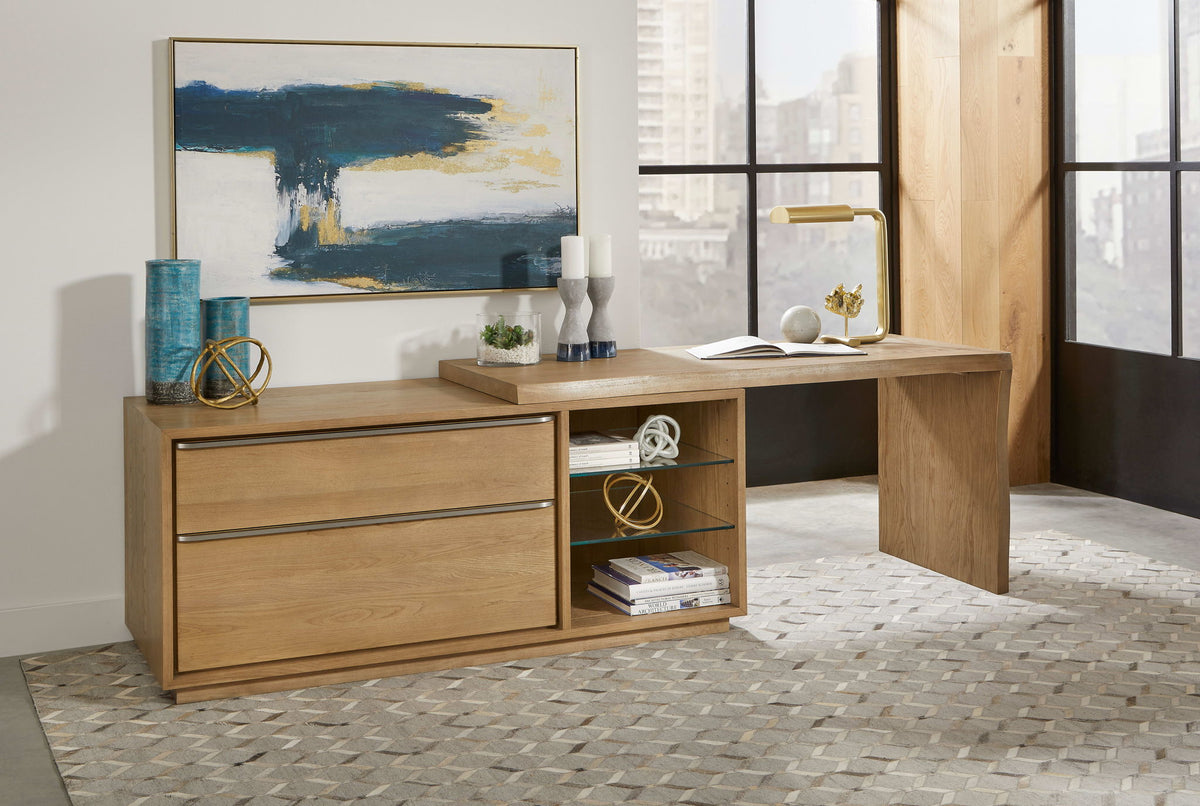 One - Live Edge Edge Executive Desk - White Oak And Glass