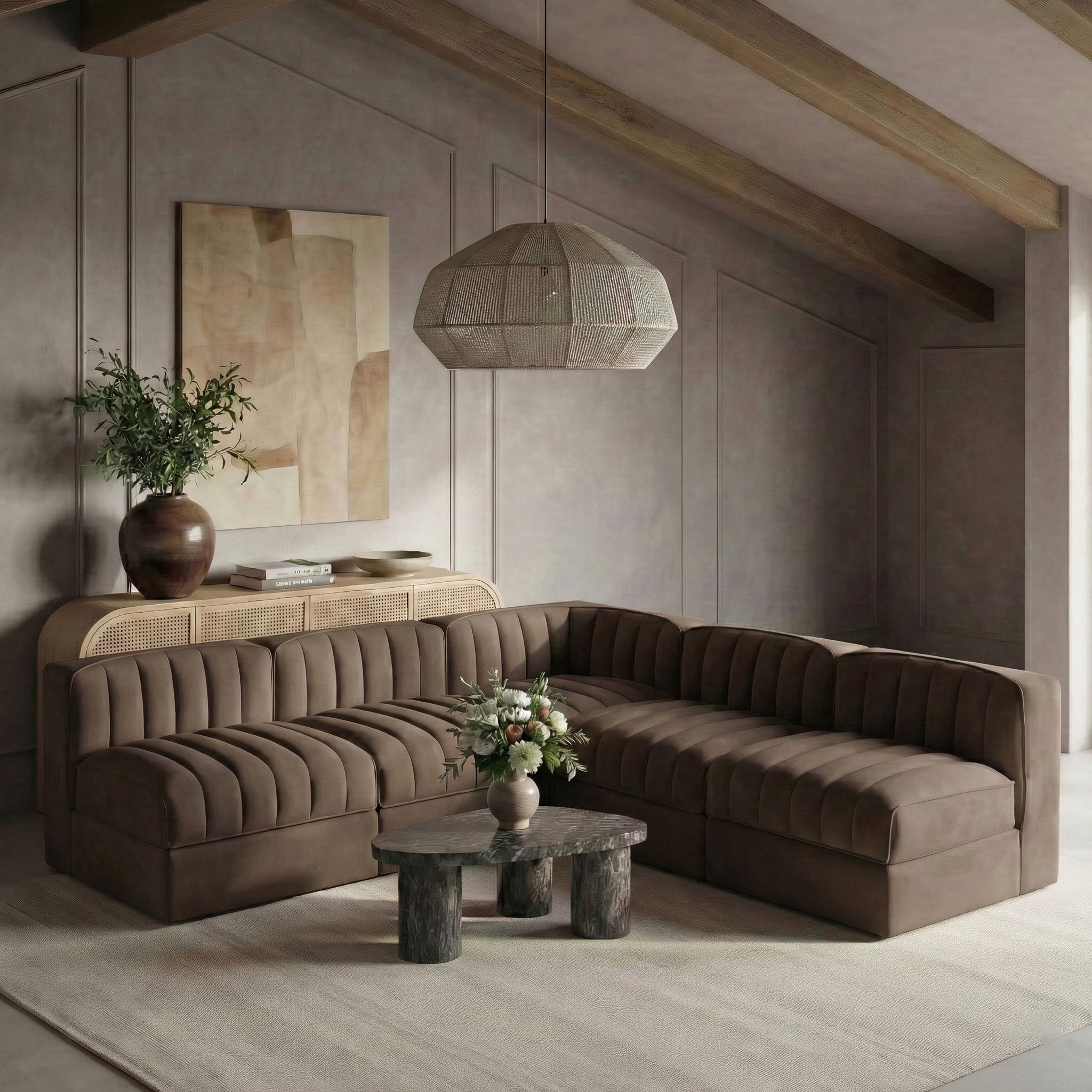Rummi - Armless Velvet Performance Fabric Upholstered 5 Piece Modular Sectional - Urban Living Furniture (Los Angeles, CA)