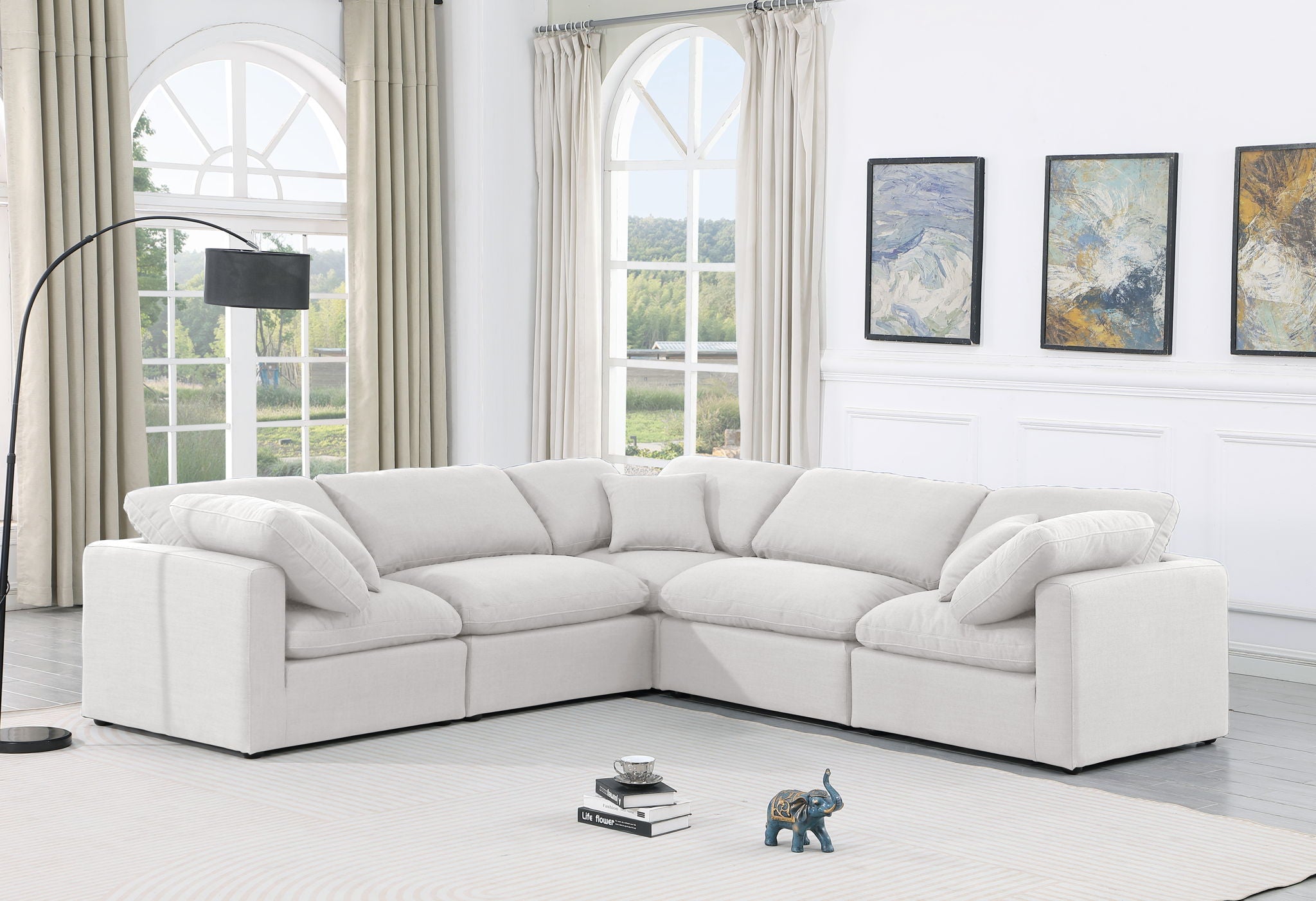 Indulge - Linen 5 Piece Modular Corner Sectional - White