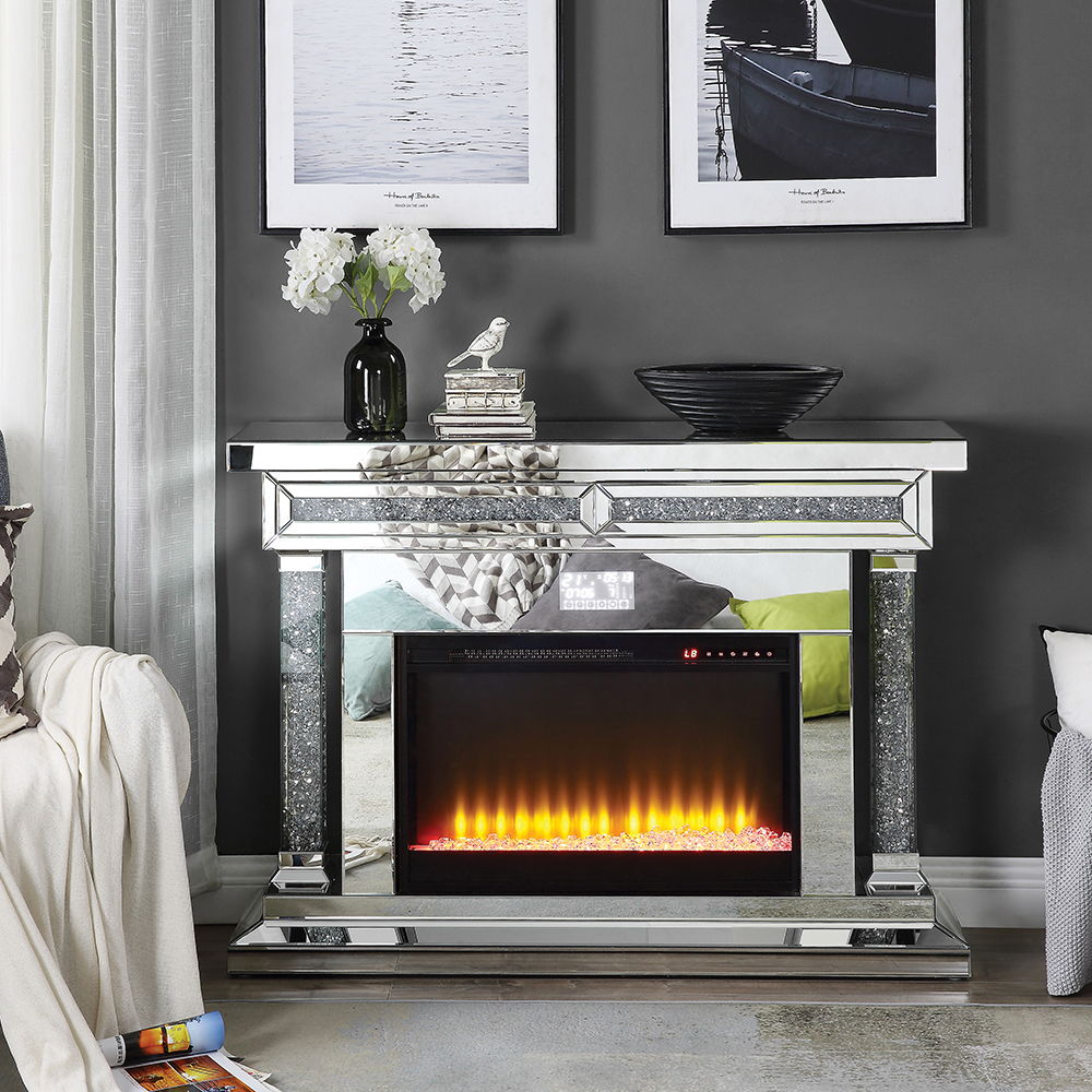 Noralie - 36"H Fireplace With Bluetooth - Mirrored & Faux Diamonds - Urban Living Furniture (Los Angeles, CA)