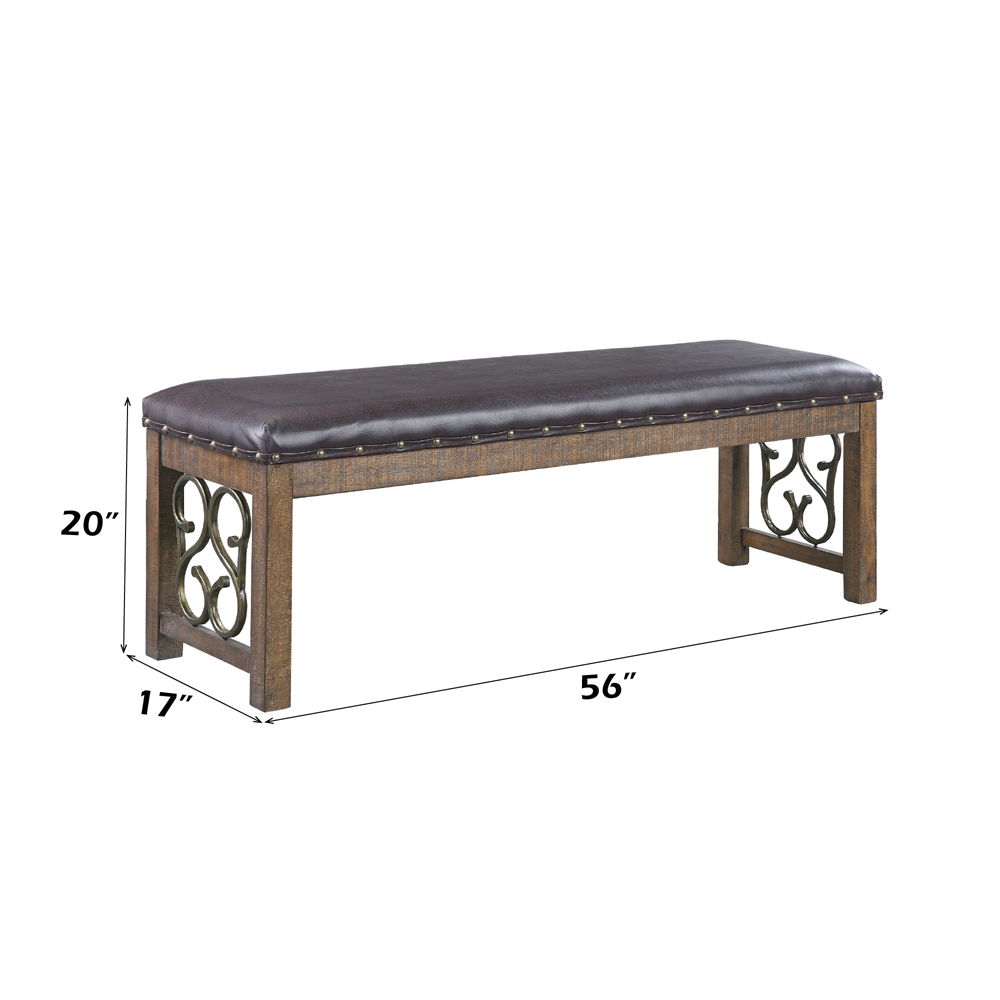 Raphaela - Bench - Black Synthetic Leather & Weathered Cherry - Urban Living Furniture (Los Angeles, CA)