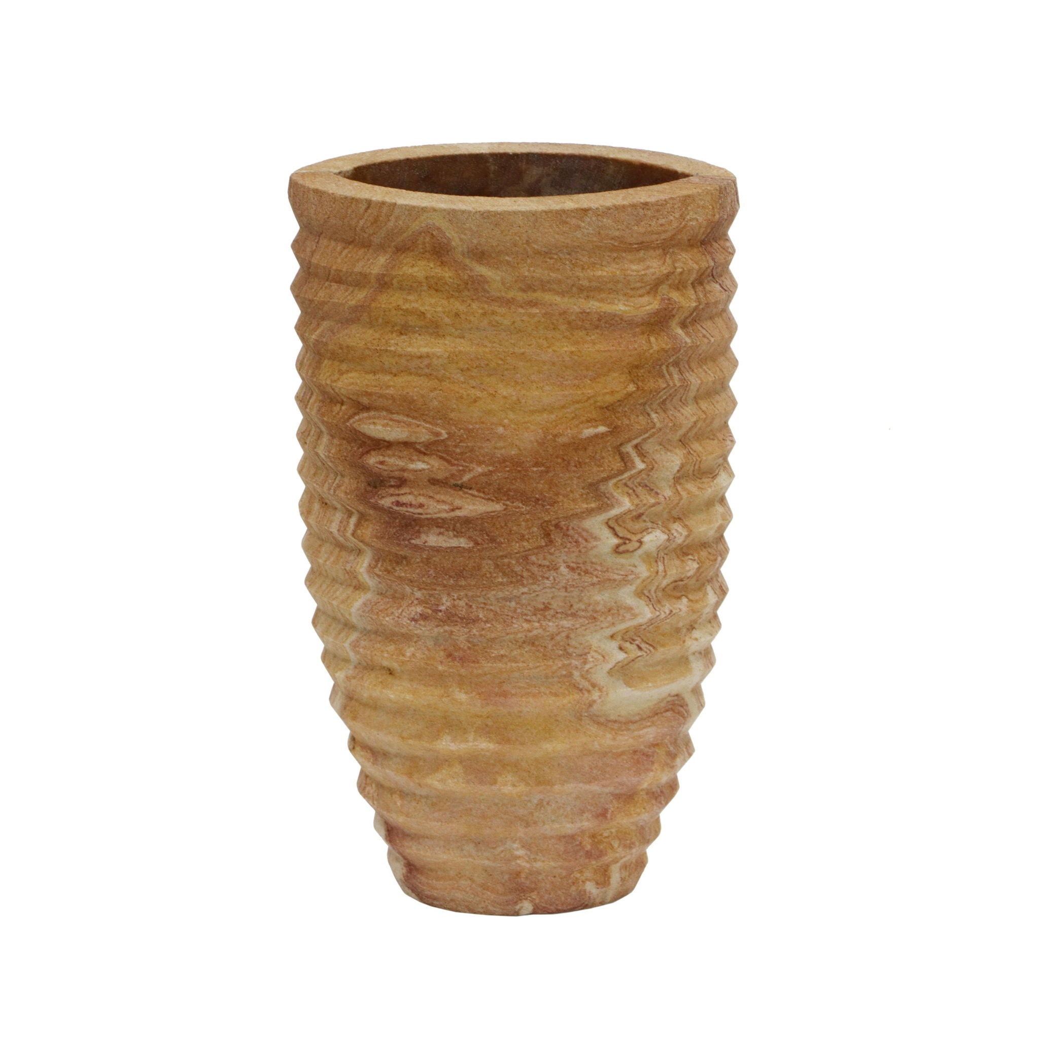 Saava - Ribbed Stone Vase In Sandstone - Natural - Urban Living Furniture (Los Angeles, CA)