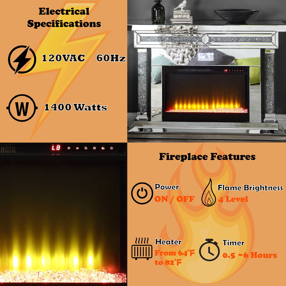 Noralie - Fireplace - Mirrored & Faux Diamonds - Wood - 36" - Urban Living Furniture (Los Angeles, CA)