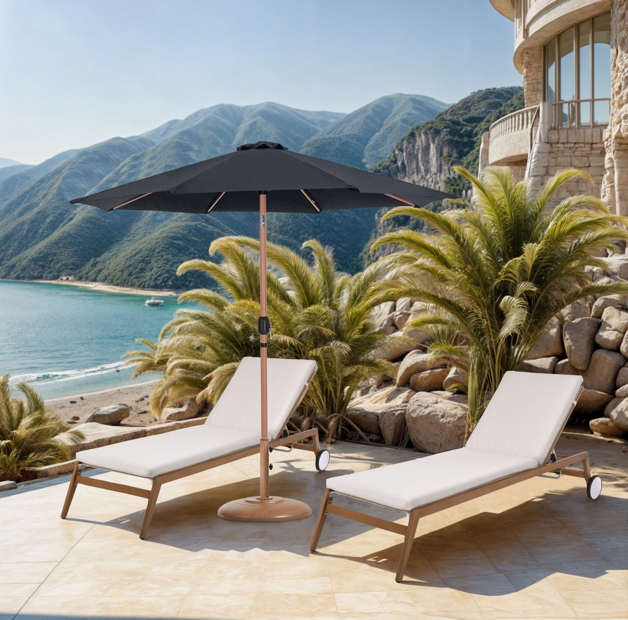 Fiji - Aluminum Patio Umbrella With Round Teak Base - Urban Living Furniture (Los Angeles, CA)