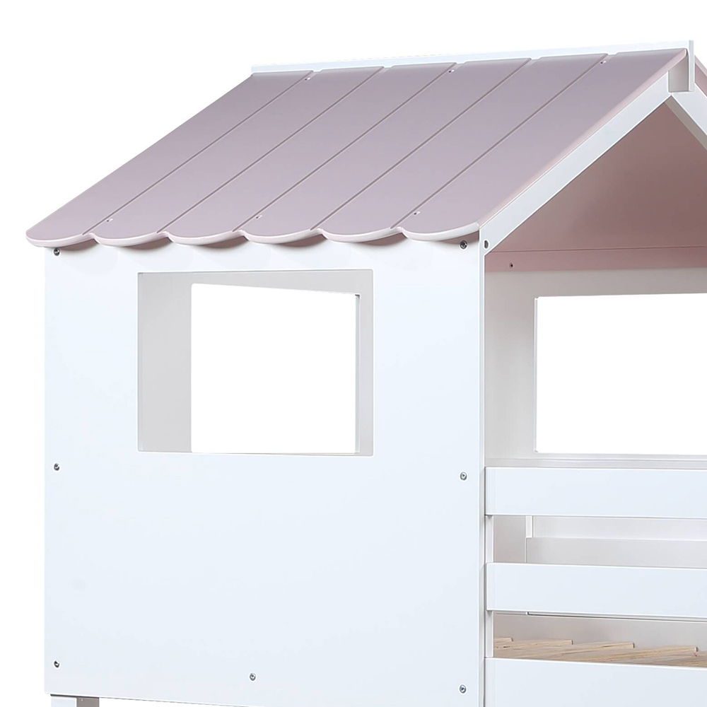 Solenne - Twin Over Twin Bunk Bed - White & Pink - Urban Living Furniture (Los Angeles, CA)