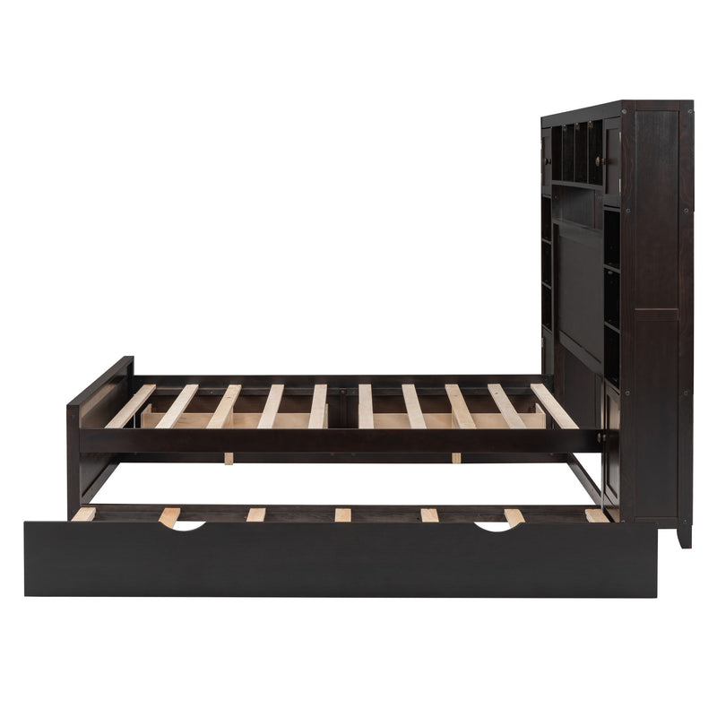 Bed With All In One Cabinet, Shelf And Sockets, Trundle
