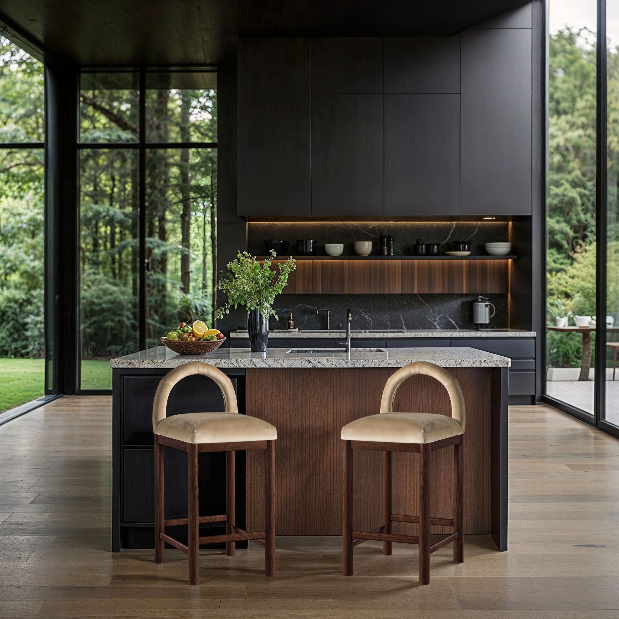 Conrad - Velvet Counter Stool With Brown Legs - Urban Living Furniture (Los Angeles, CA)