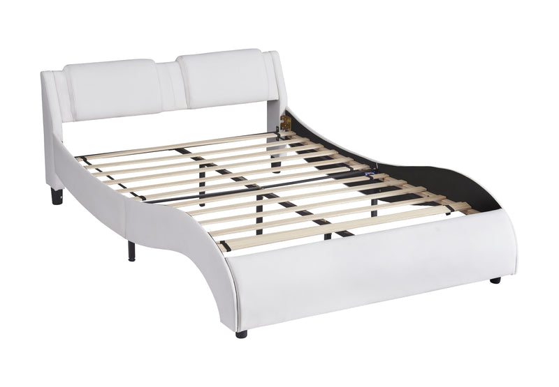 Upholstered Platform Bed With LED Light, Frame Slatted