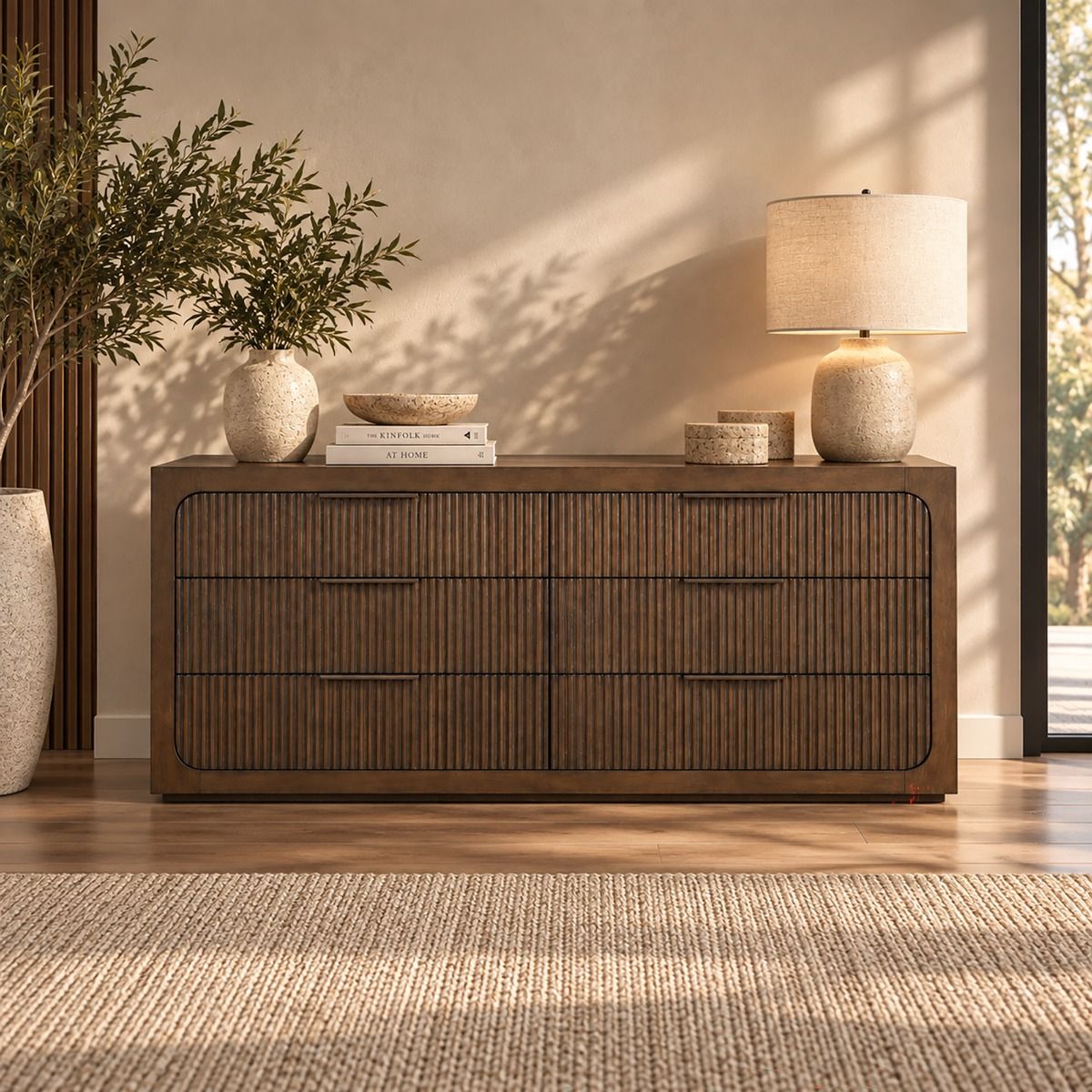 Leanna - Dresser With Wood Top - Brown Oak