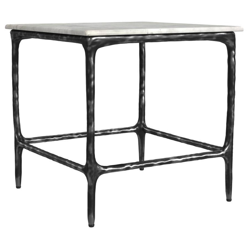 Ebby - Square Genuine Marble Top Metal End Table - White