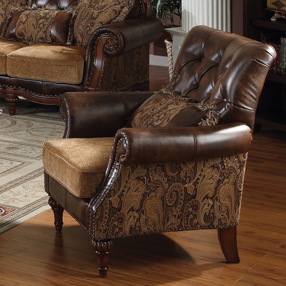 Dreena - Chair With Pillow - Two Tone Brown Synthetic Leather & Chenille Cherry - Urban Living Furniture (Los Angeles, CA)