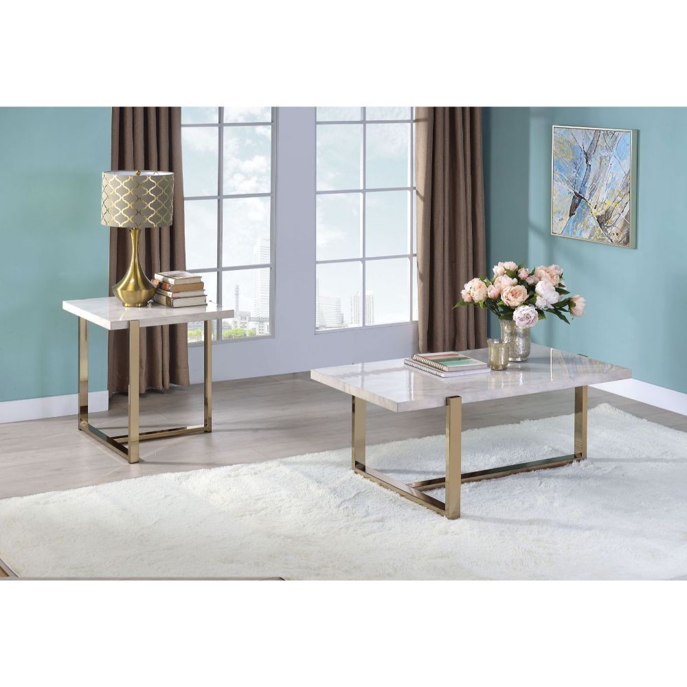Feit - End Table - Faux Marble & Champagne - Urban Living Furniture (Los Angeles, CA)