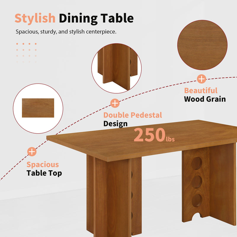 Modern Double Pedestal 6 Piece Dining Table Set, 4 Upholstered Rattan Back Dining Chairs And Bench