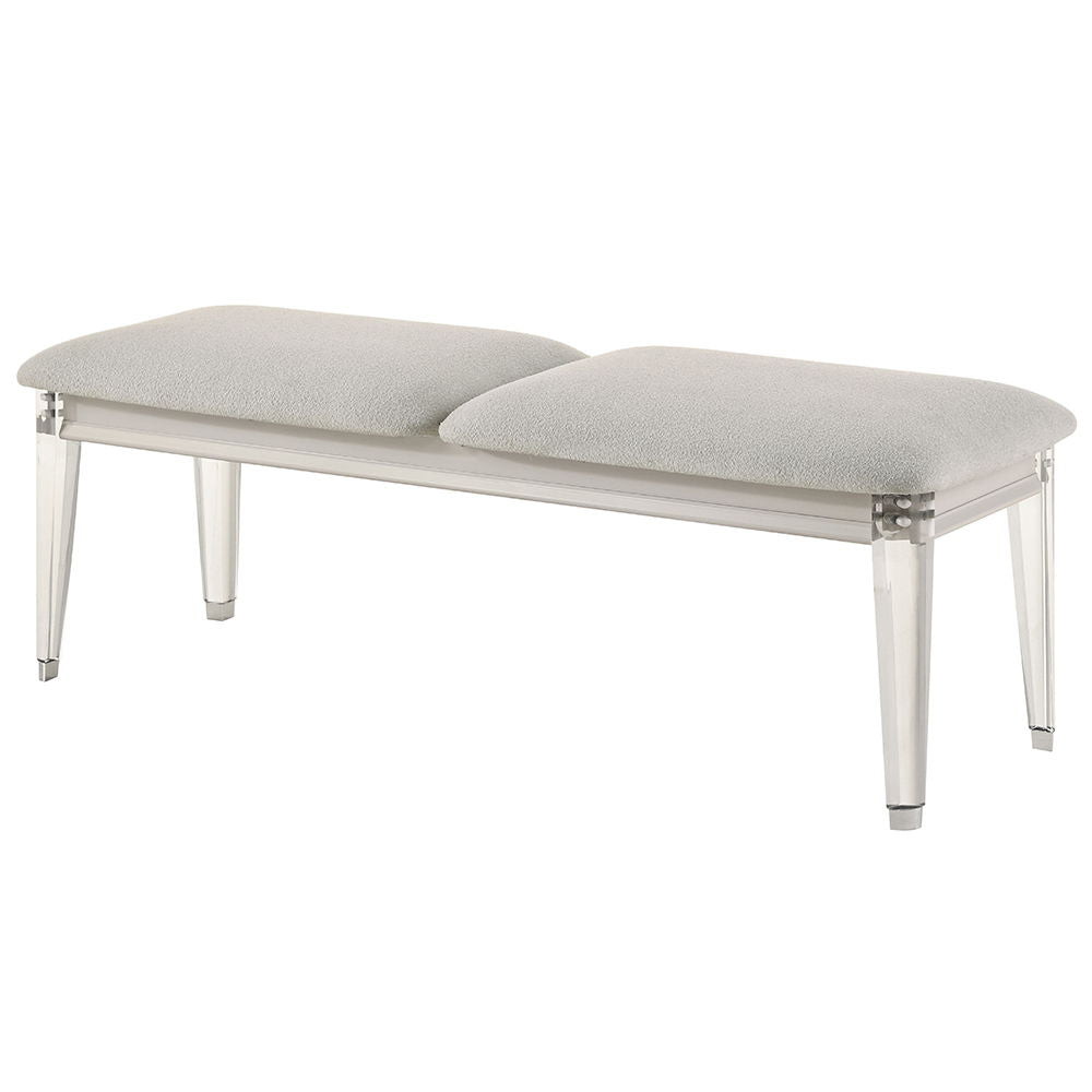 Laveda - Bench - Light Gray Boucle & Pearl White Finish - Urban Living Furniture (Los Angeles, CA)