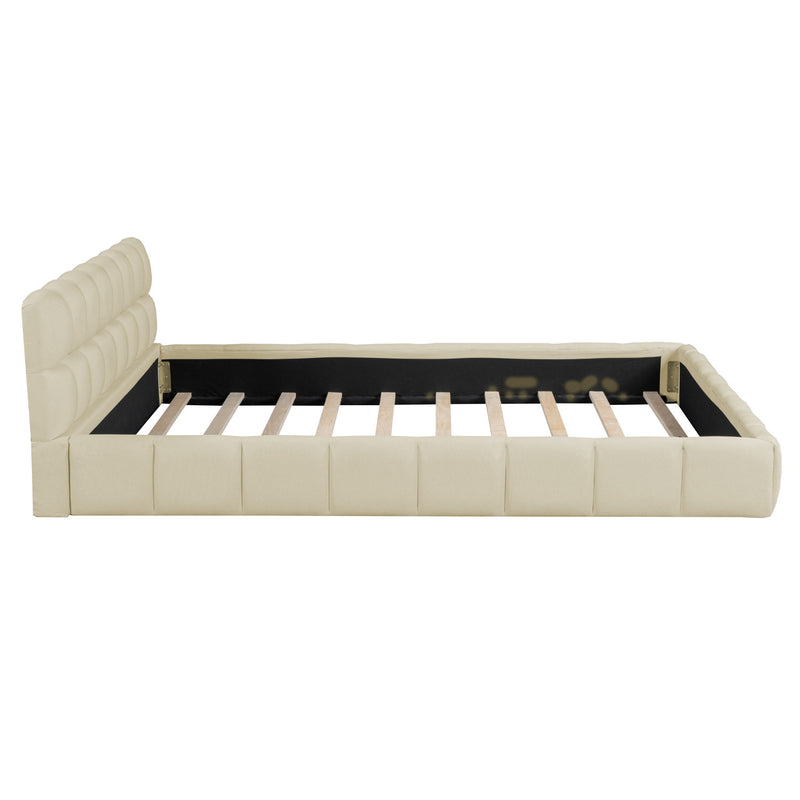 Upholstered Platform Bed With Thick, Grounded Bed With Solid Frame