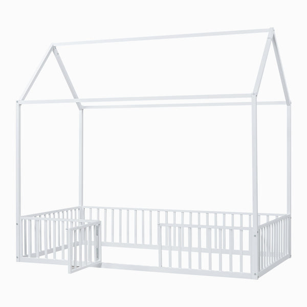 Metal House Bed With Fence And Door