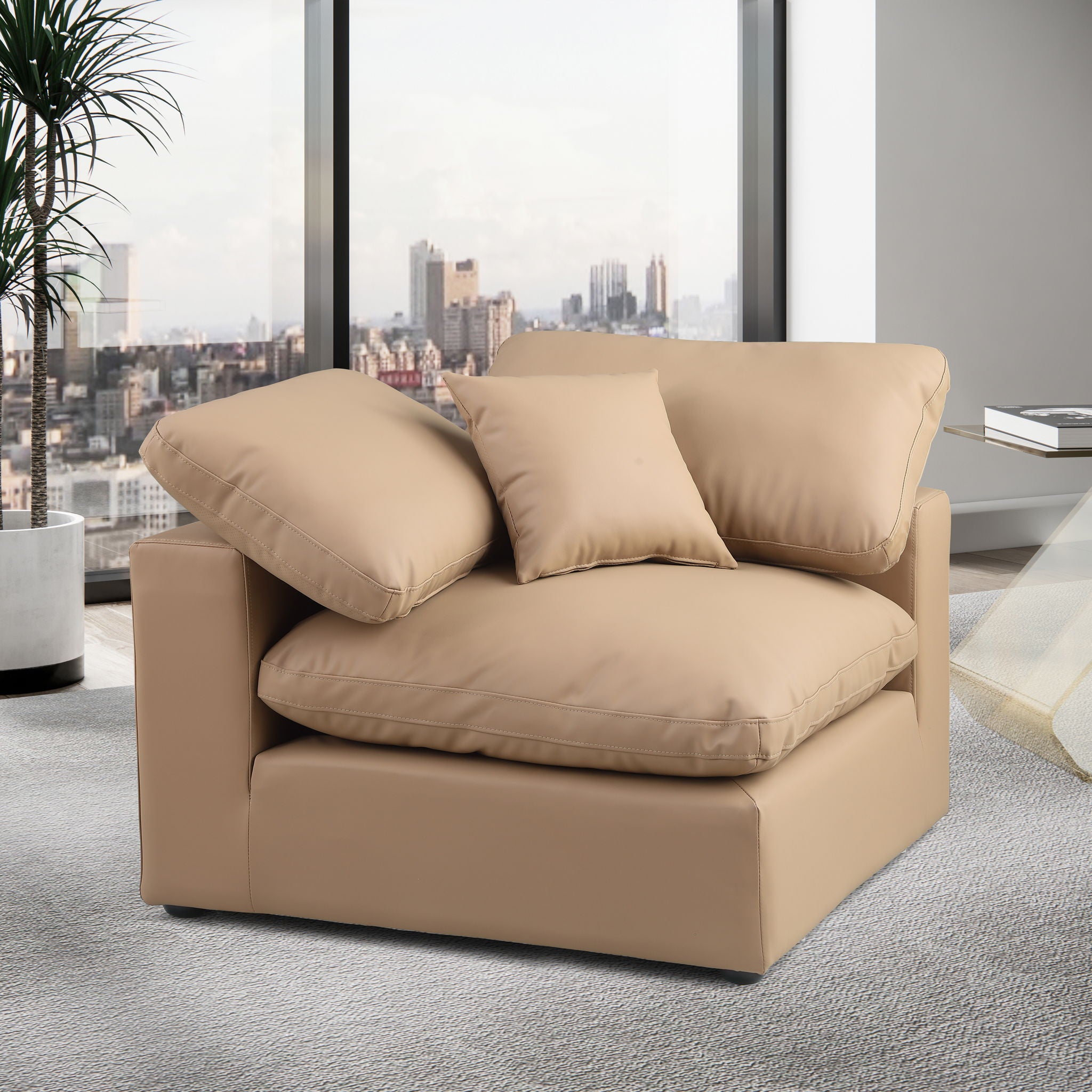 Comfy - Faux Leather Corner Chair - Tan - Urban Living Furniture (Los Angeles, CA)