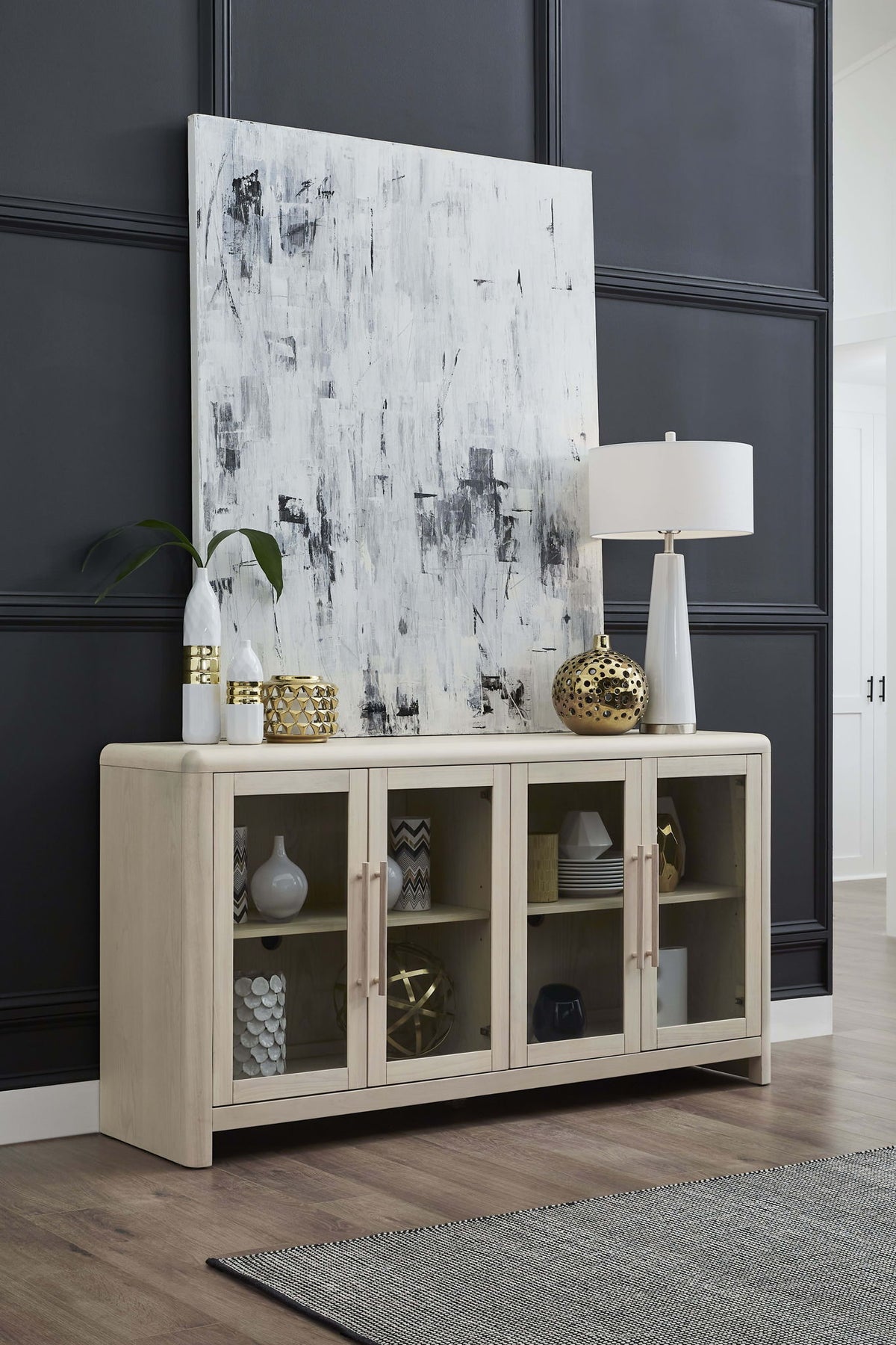 Liv - Glass Door Ash Wood Sideboard - White Sand