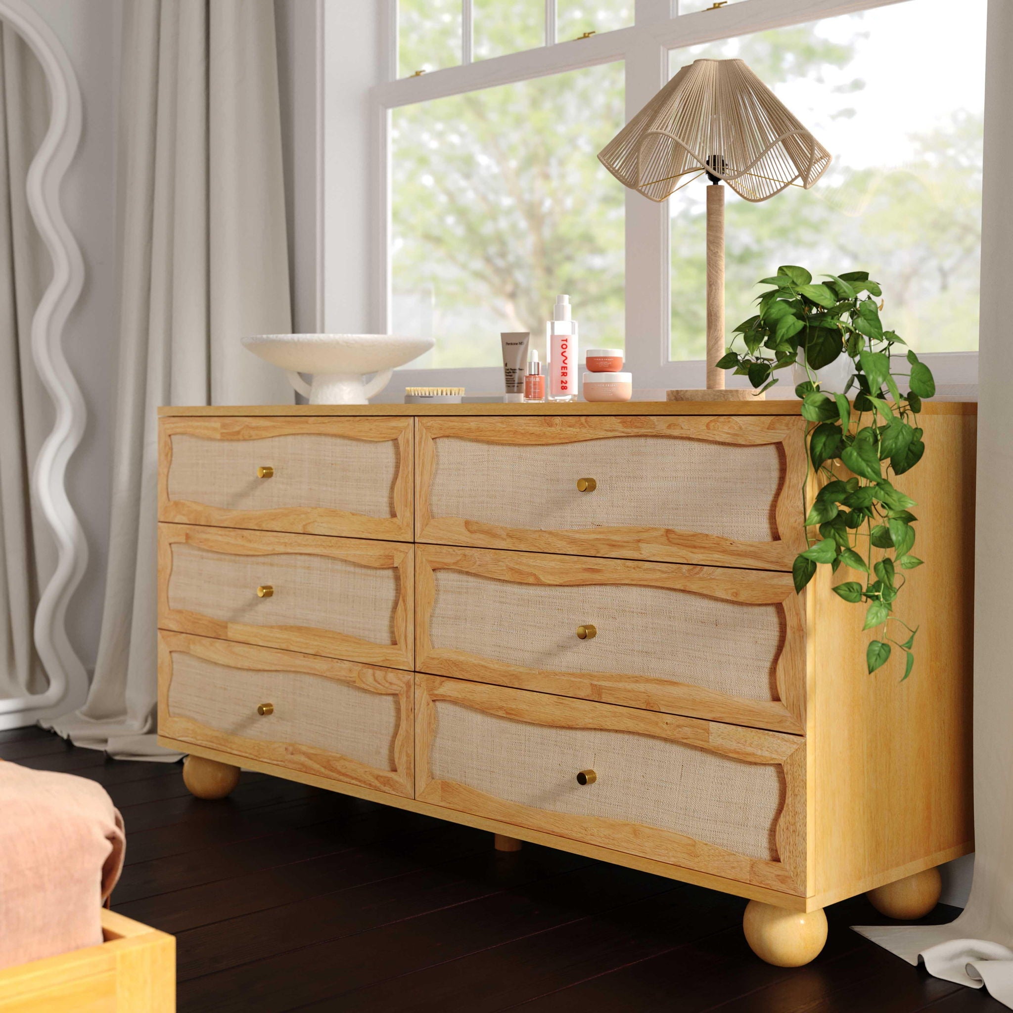 Grappa - Wood & Rattan Wavy Dresser - Natural - Urban Living Furniture (Los Angeles, CA)