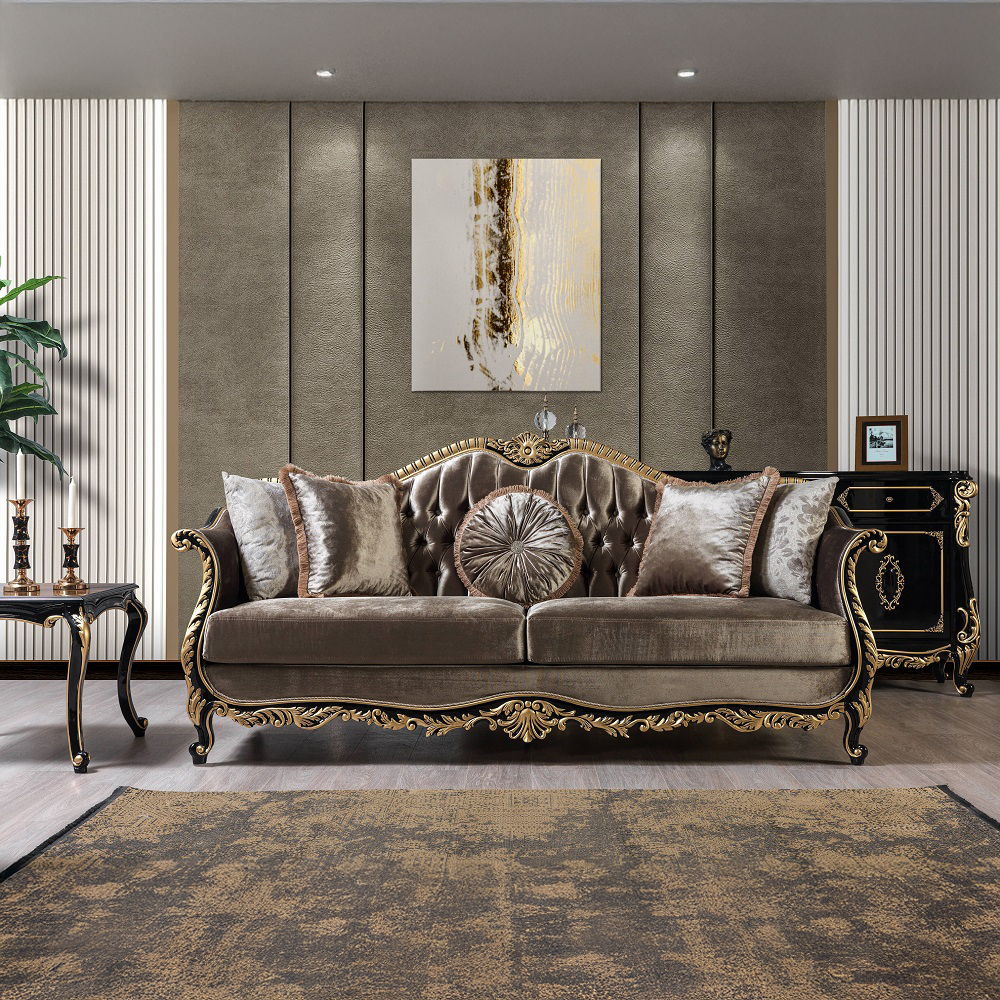 Betria - Sofa With 5 Pillows - Light Green Velvet, Gold & Black High Gloss - Urban Living Furniture (Los Angeles, CA)