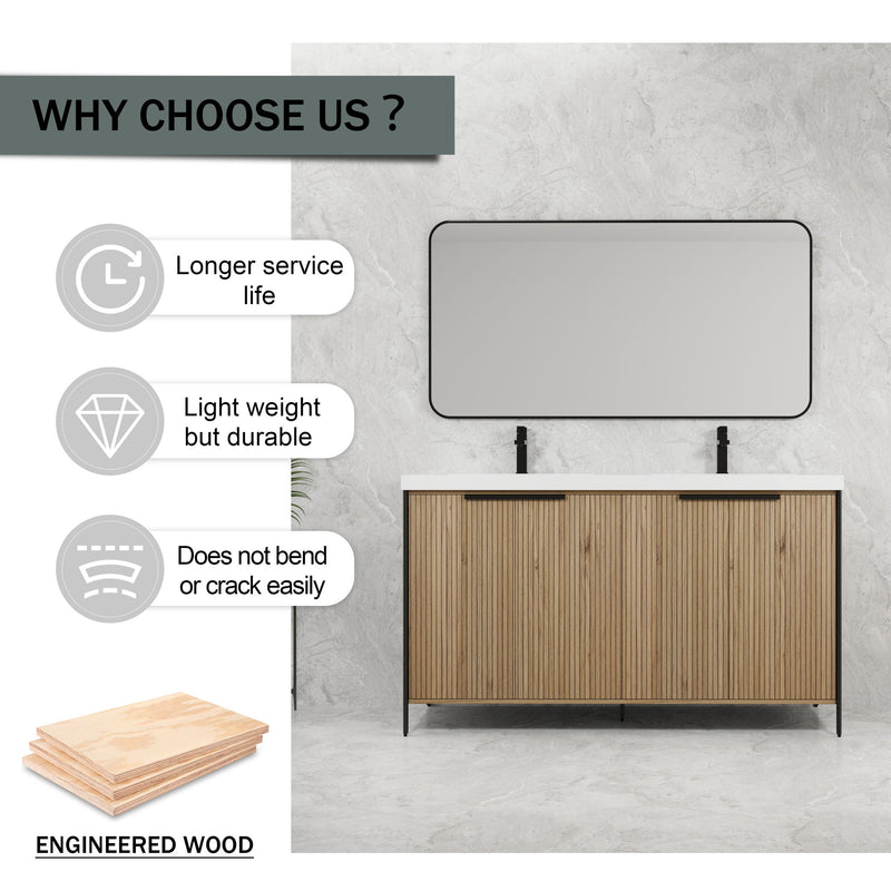 Modern Freestanding Bathroom Vanity With Resin Sink & Soft Close Cabinet Doors