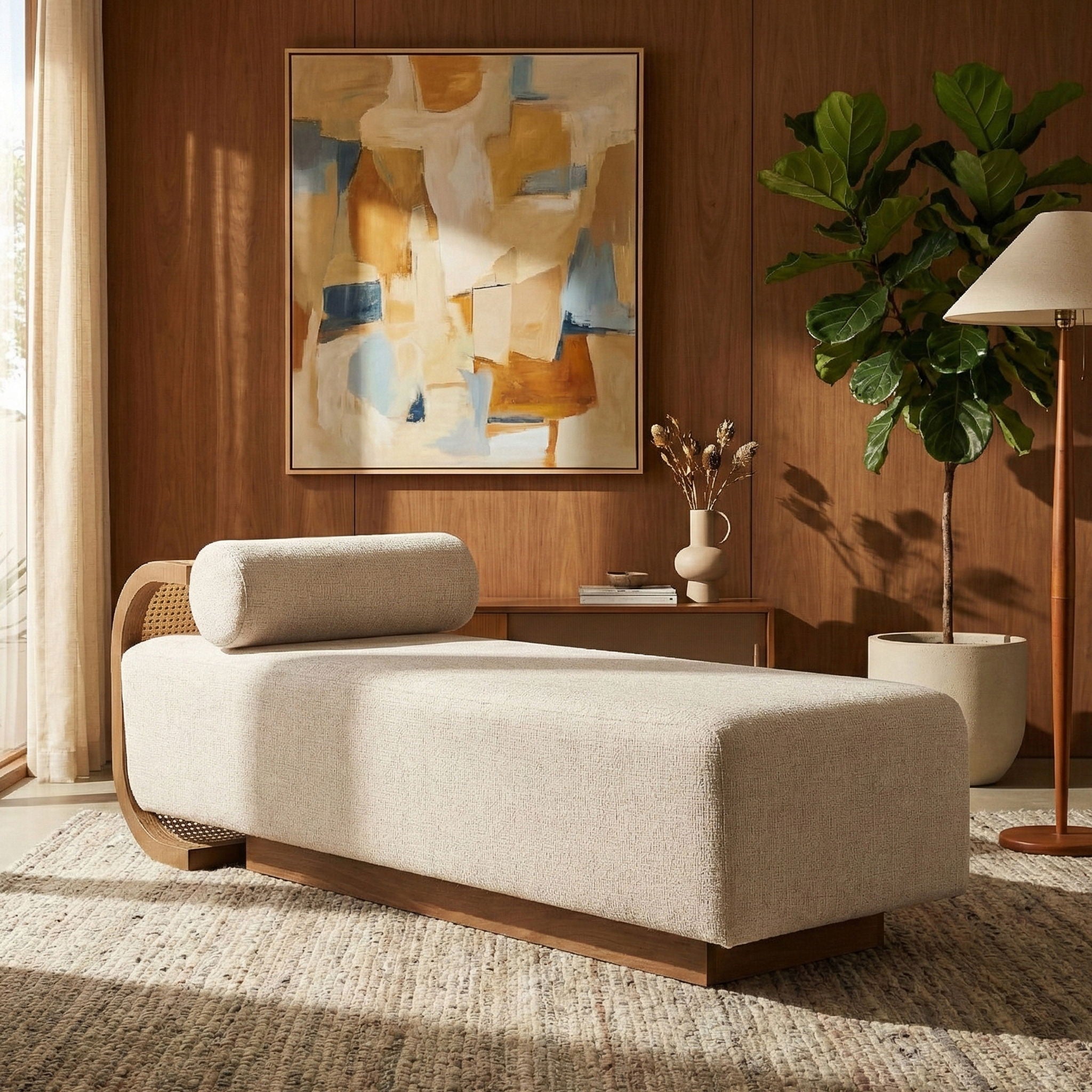 Zephyr - Linen Textured Fabric Upholstered Chaise - Painted Brown Walnut Base - Urban Living Furniture (Los Angeles, CA)