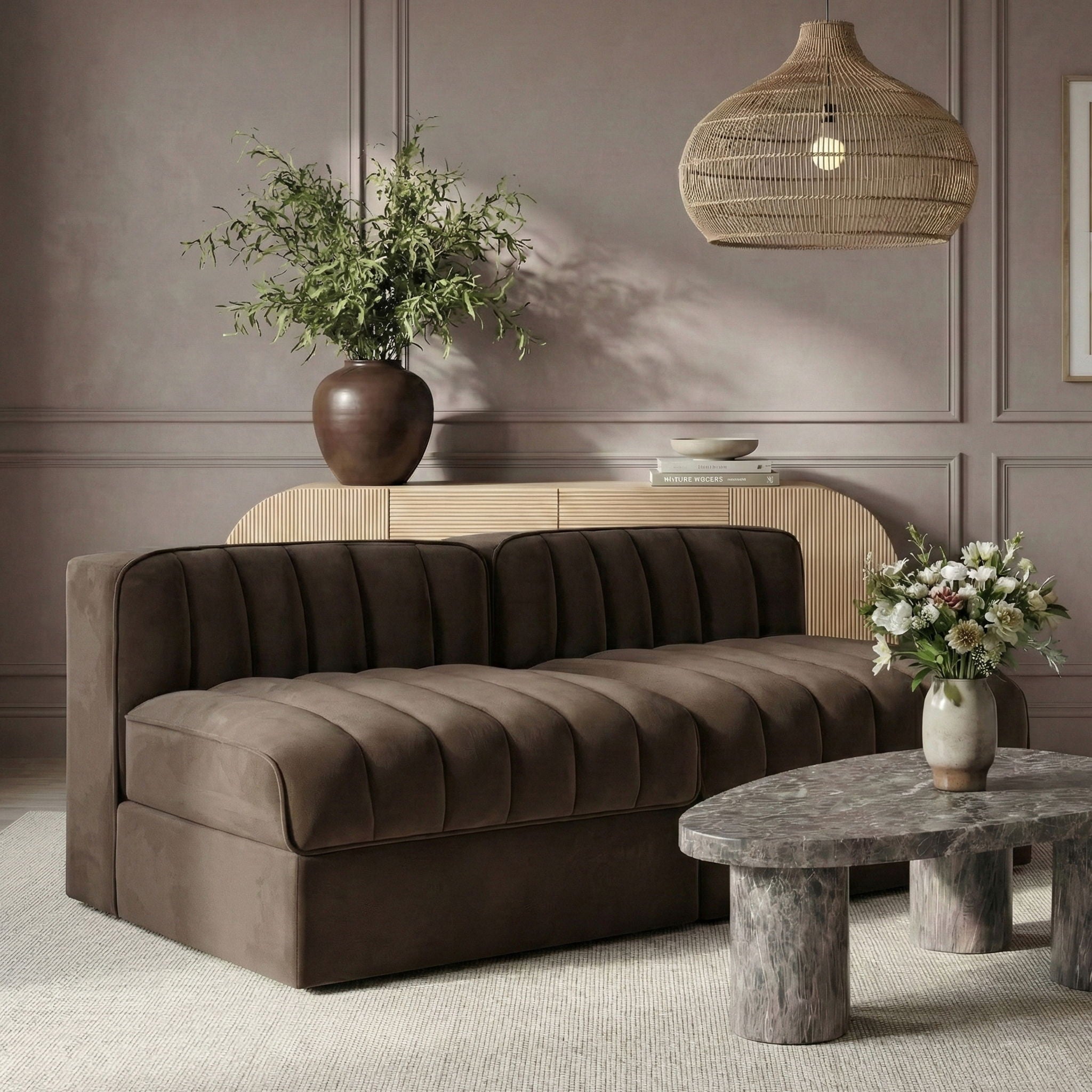 Rummi - Velvet Performance Fabric Upholstered 2 Piece Modular Armless Loveseat - Urban Living Furniture (Los Angeles, CA)