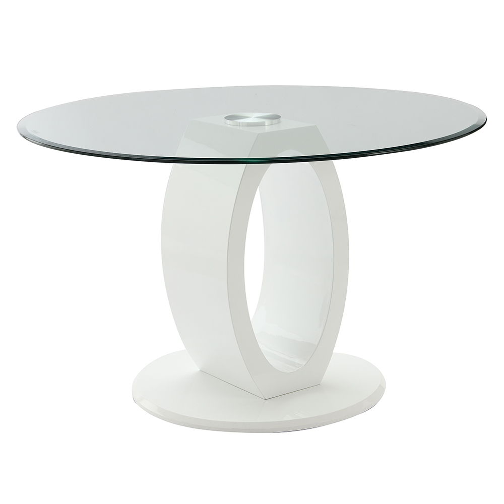 Larry - Glass Top Round Dining Table - White High Gloss - Urban Living Furniture (Los Angeles, CA)
