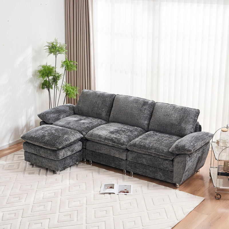 Modern Deep 3 Seat Sofa Couch With Ottoman, Comfy Upholstered Furniture