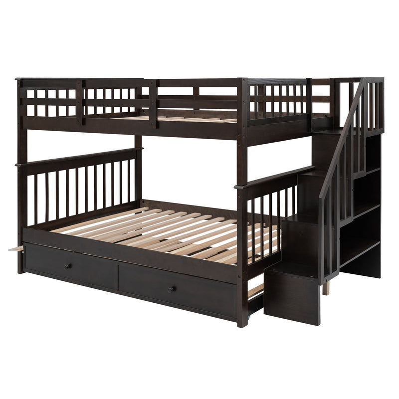 Stairway Bunk Bed With Storage And Guard Rail For Bedroom