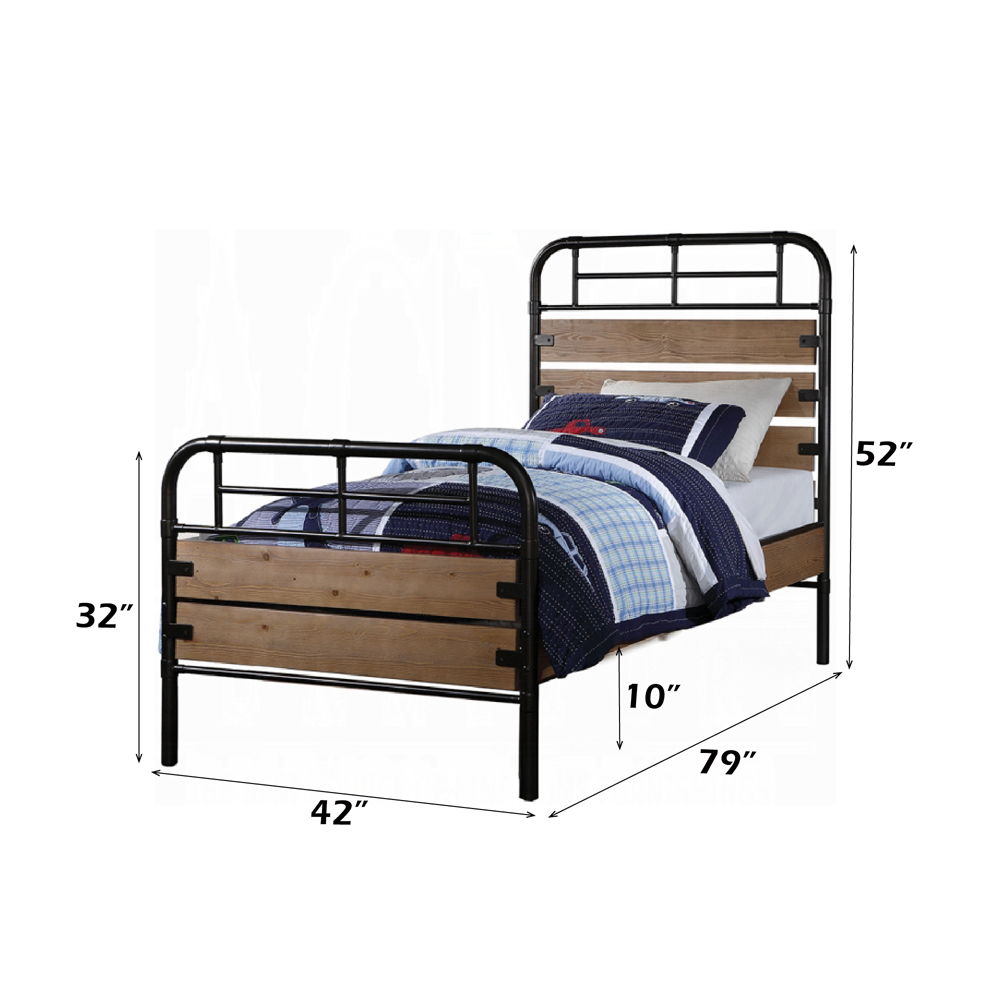 Adams - Twin Bed - Antique Oak & Black - Urban Living Furniture (Los Angeles, CA)