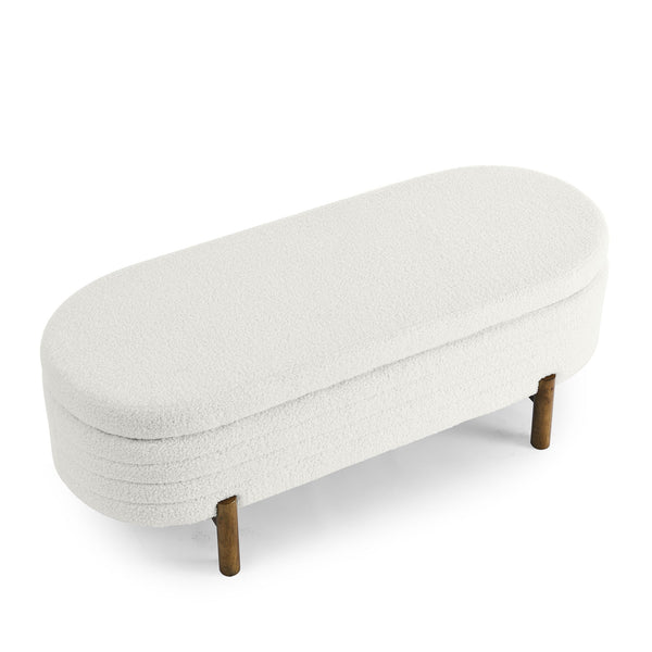 Oval Ottoman Storage Bench With Rubber Wood Legs