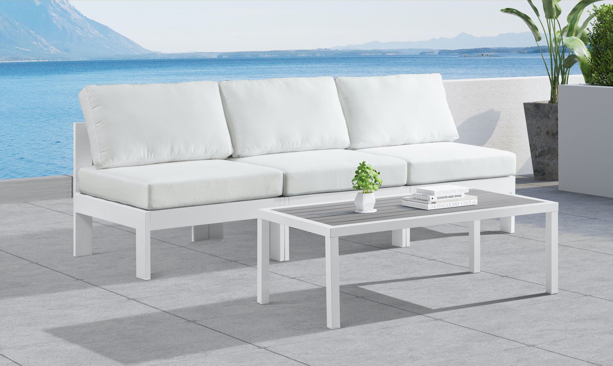 Nizuc - Outdoor Patio 3 Seat Armless Modular Sofa With White Frame - Urban Living Furniture (Los Angeles, CA)