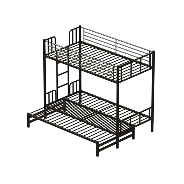 Twin Metal Pull Out Bunk Bed With Guardrail And Built In Ladder, Space Saving Convertible Frame For Bedroom - Black