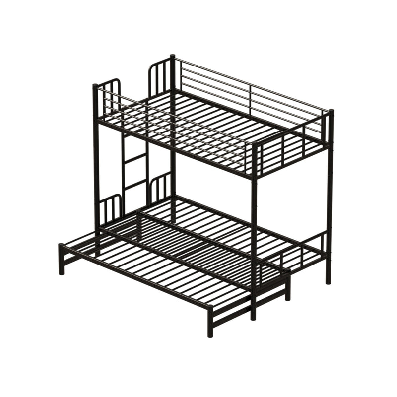 Twin Metal Pull Out Bunk Bed With Guardrail And Built In Ladder, Space Saving Convertible Frame For Bedroom - Black