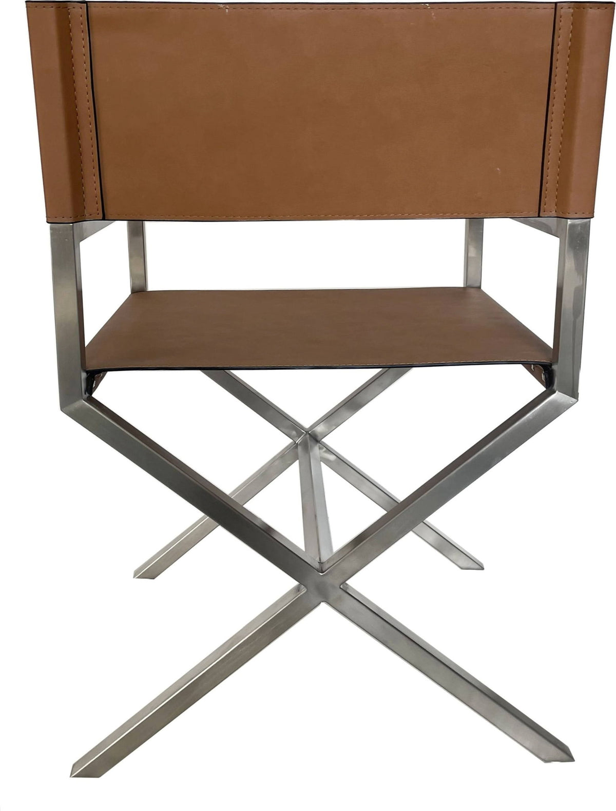 One - Modern Coastal Director's Dining Arm Chair (Set of 2) - Cognac And Brushed Stainless Steel