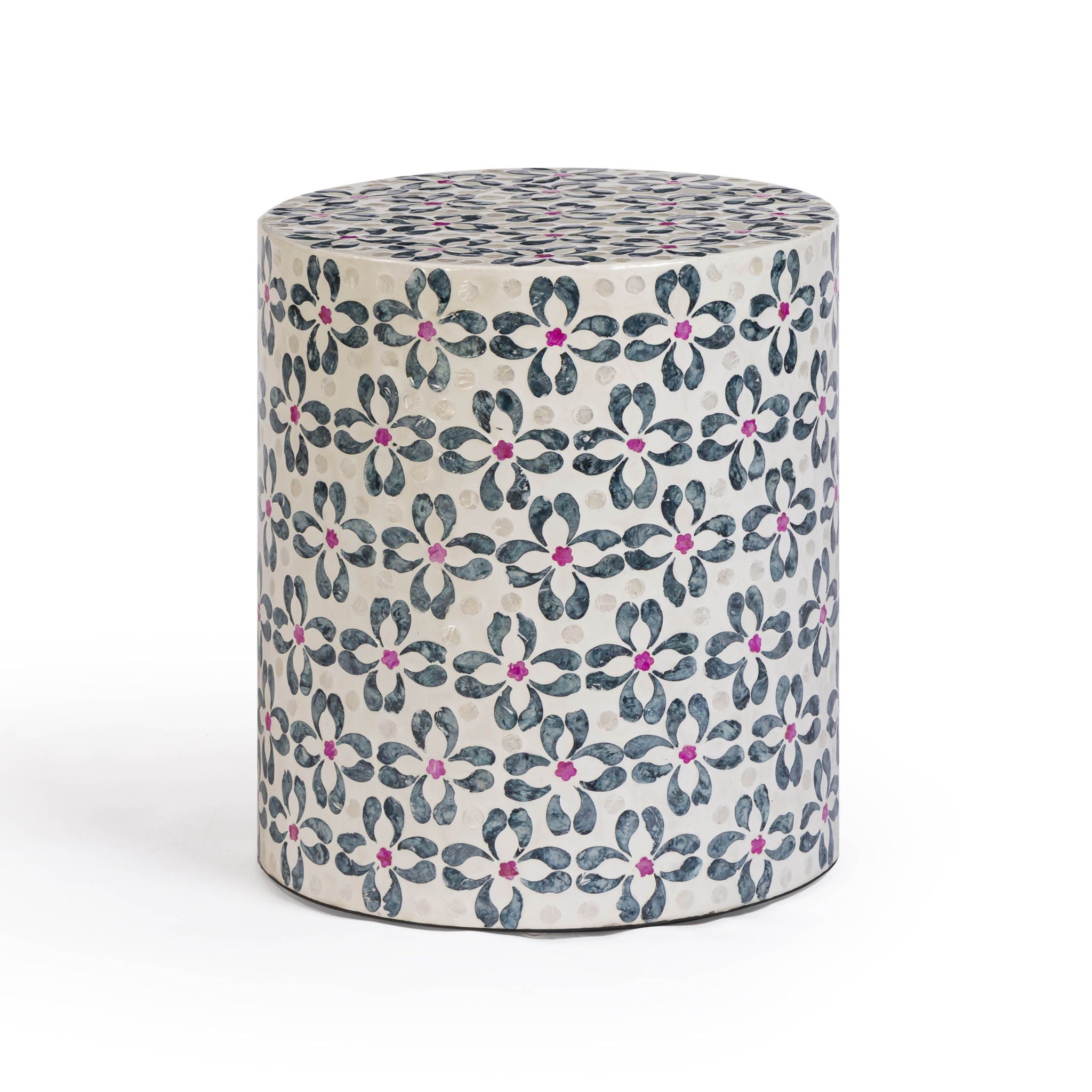 Lorna - Capiz Shell Motif Stool - Aqua Floral - Urban Living Furniture (Los Angeles, CA)