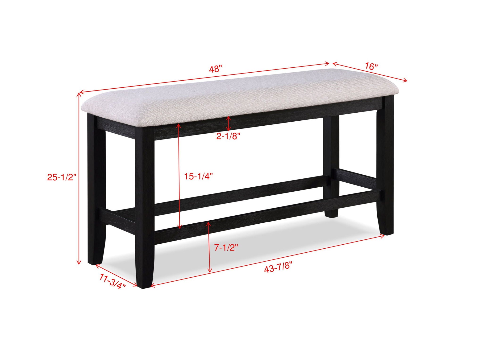 Regent - Cntr Height Bench - Charcoal Black - Urban Living Furniture (Los Angeles, CA)