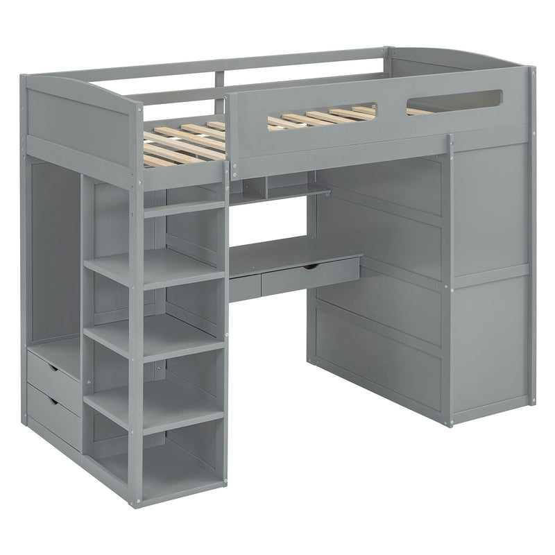 Loft Bed With Desk, Wardrobes, 4 Drawers And 4 Shelves