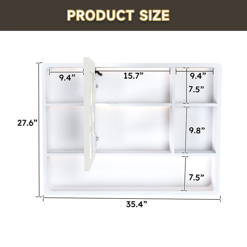 Aluminium Medicine Cabinet Mirror With 3 Colors LED Light And Defogging Function - White
