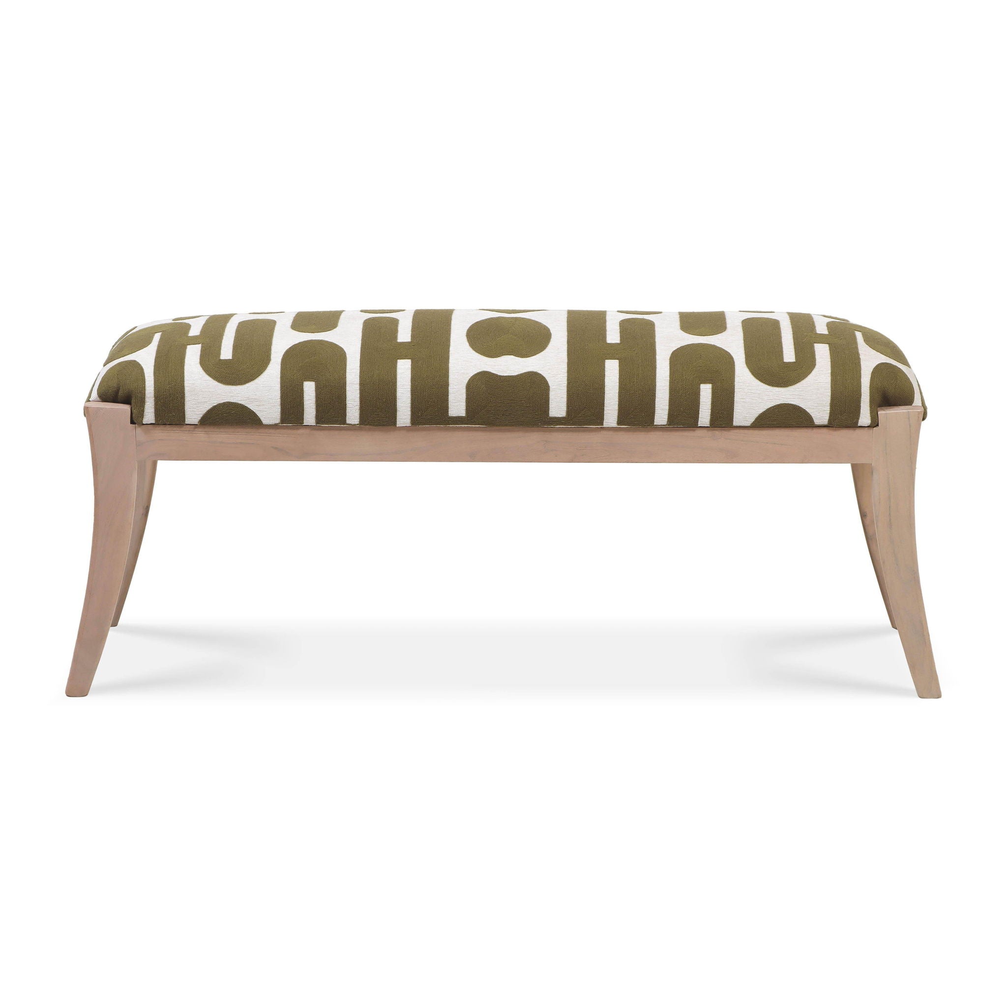 Arielle - Embroidered Bench - Olive / White - Urban Living Furniture (Los Angeles, CA)