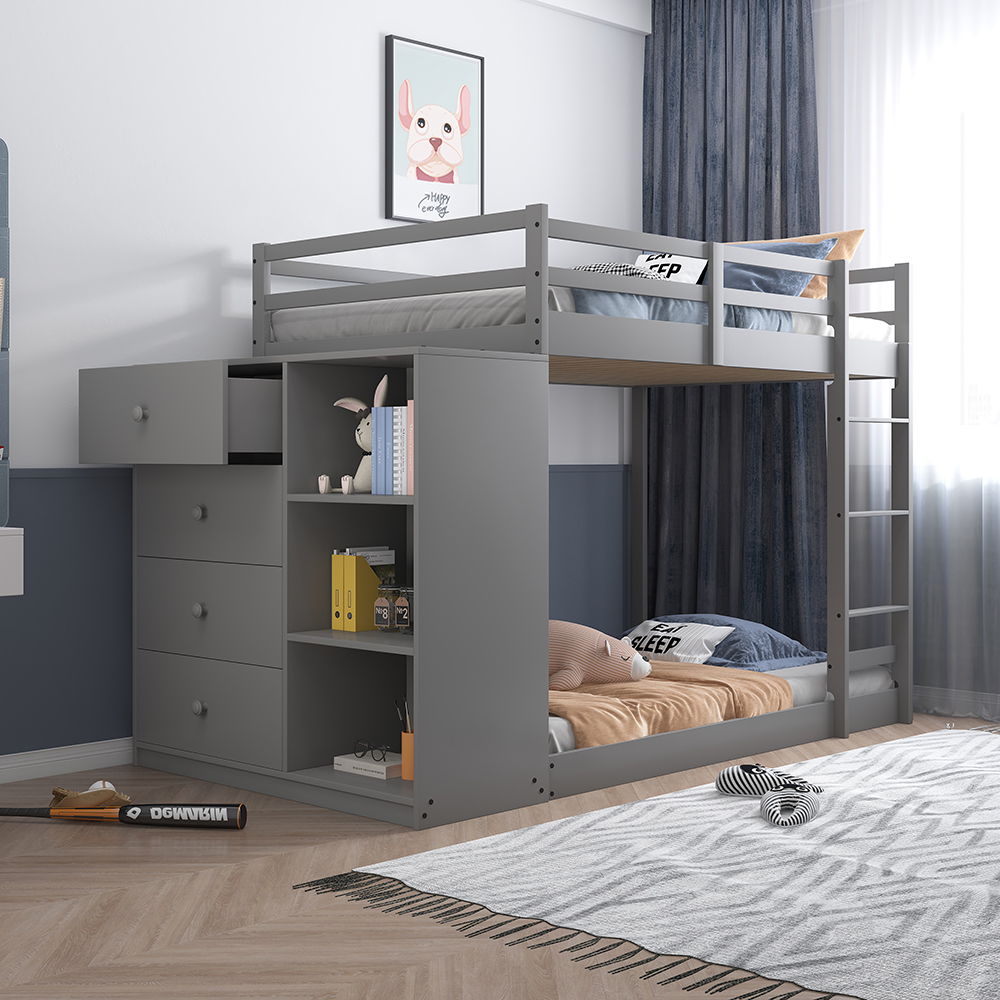 Gaston - Twin Over Twin Bunk Bed With 4 Drawers & 3 Compartments - Gray - Urban Living Furniture (Los Angeles, CA)