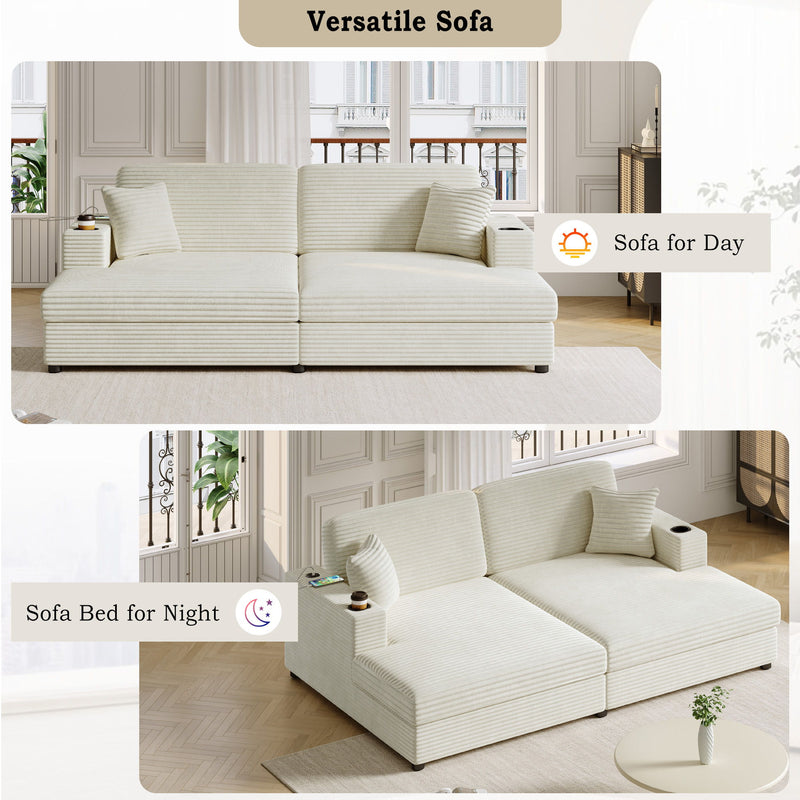 Oversized Loveseat Chaise With 2 USB Ports, 2 Cup Holders And 2 Throw Pillows