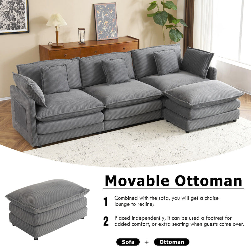 Modern Modular Sectional Sofa With Side Storage Pockets For Living Room