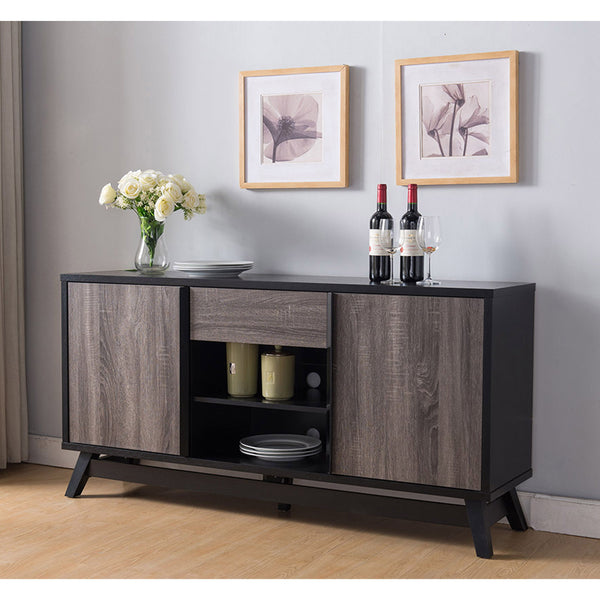 Sideboard TV Stand Buffet With 2 Doors 1 Drawer And 6 Shelves - Black / Gray