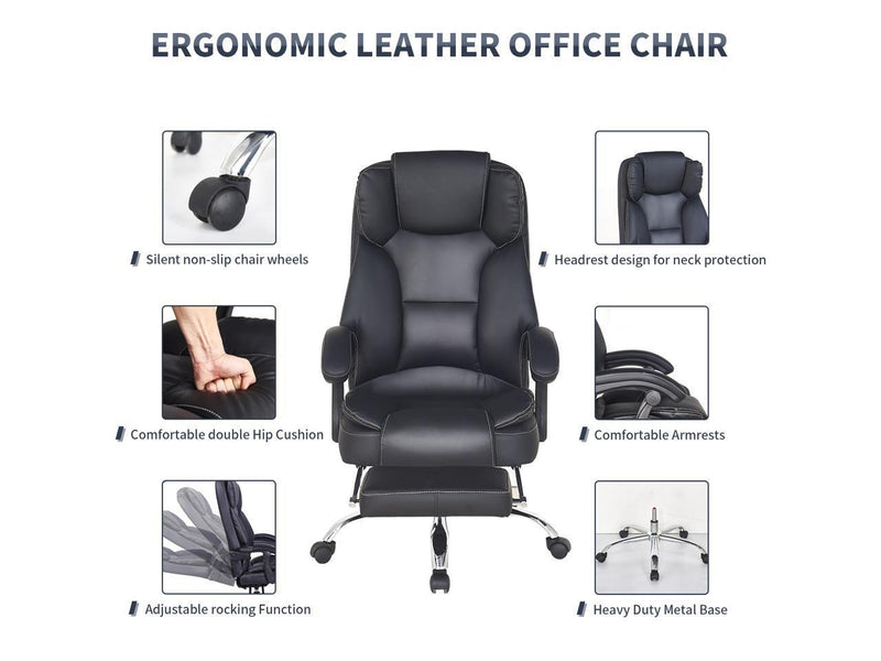 Big And Tall Office Chair, High Back Ergonomic Office Chair With Footrest, Executive - Black