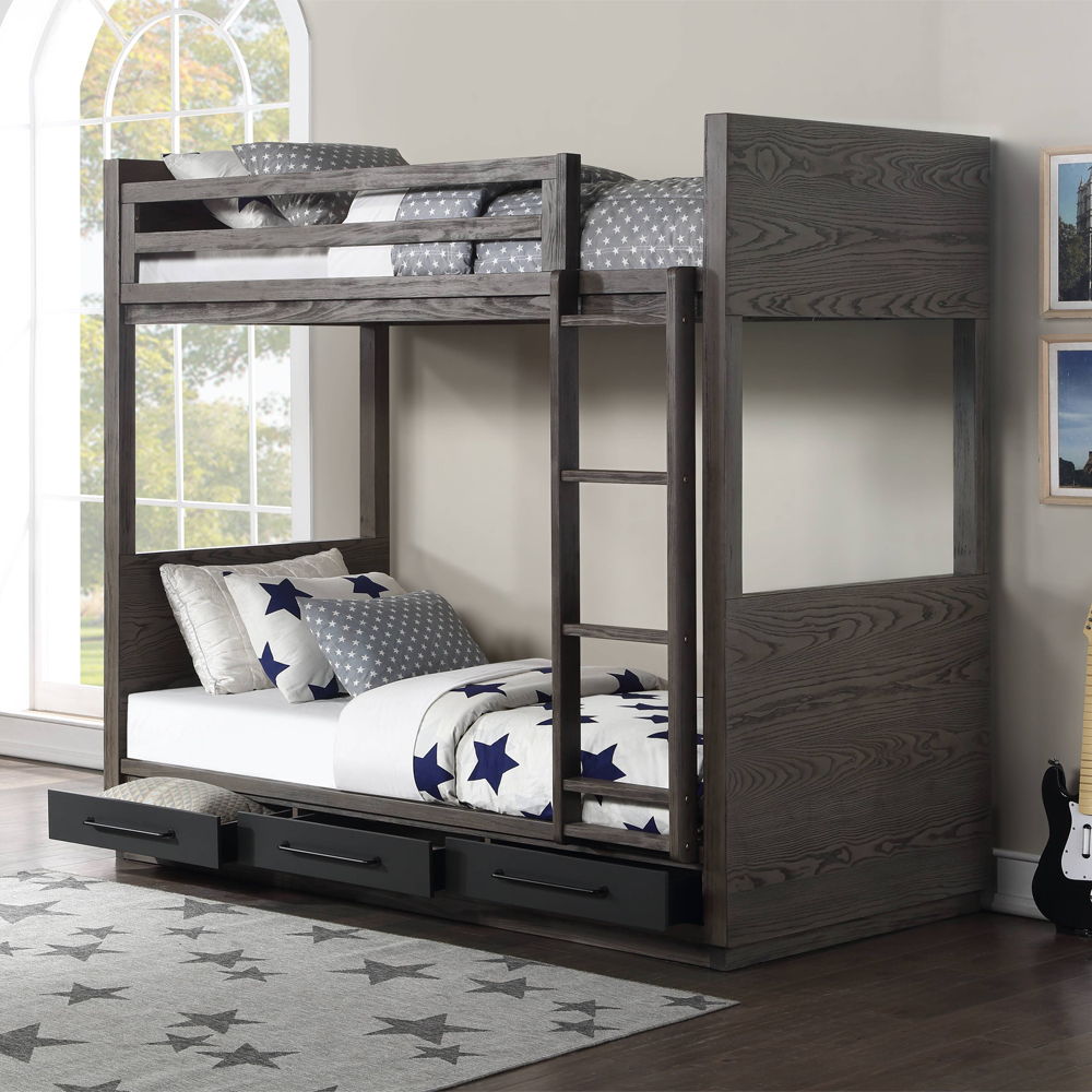 Estevon - Twin Over Twin Bunk Bed With Storage - Gray Oak - Urban Living Furniture (Los Angeles, CA)