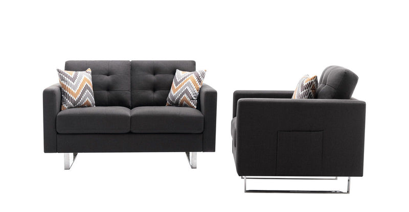 Victoria - Linen Fabric Living Room Set With Metal Legs, Side Pockets, And Pillows - Urban Living Furniture (Los Angeles, CA)
